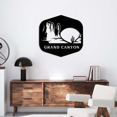 Grand Canyon Scenery Metal Wall Art - National Park Landscape Decor - Canyon Silhouette Sunset Design - Rustic Outdoor Wall Hanging - Modern Industrial Metal Sculpture - Nature Adventure Home Decor - Statement Art Piece