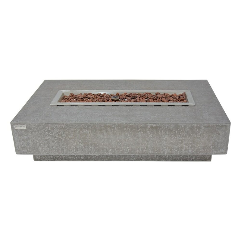 Hampton 56" Outdoor Light Grey Concrete Fire Table 45,000 BTU - Includes Lava Rocks and PVC Cover, Natural Gas