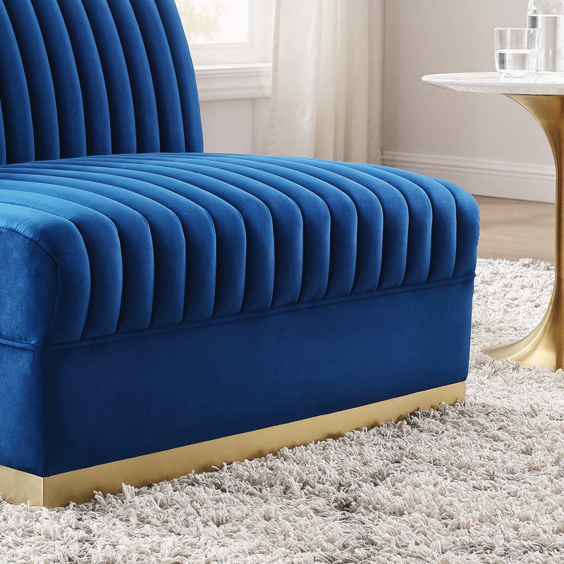 Fauteuil modulaire en velours Sanguine Channel, Velours bleu marine