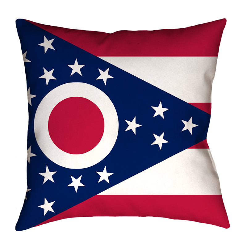 Drapeau Centres Ohio, coussin en faux lin / intérieur - fermeture à glissière dissimulée - intérieur, 18" x 18", polyester
