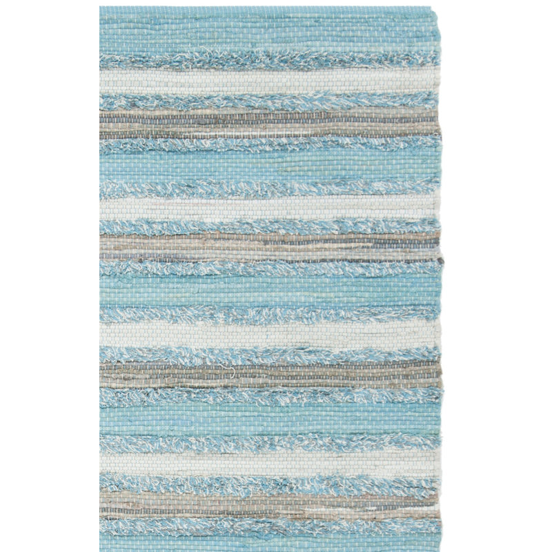 Tapis aqua/blanc/gris en coton handwoven Monaca, Tapis de couloir 2 pi 3 po x 8 pi