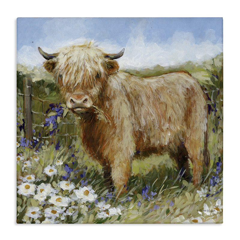 Art mural sur toile de vache Highland Floral, par Susan Winget, H 17 po x l 17 po