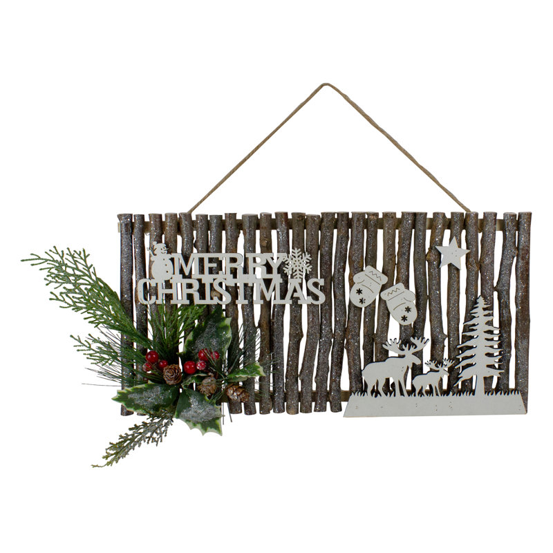 Plaque murale 16 "Merry Christmas" rustique