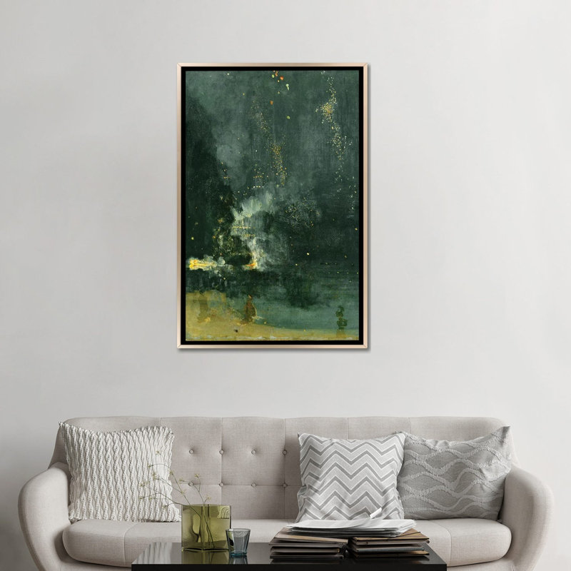 Nocturne en noir et or The Falling Rocket - reproduction d'art murale - toile encadrée, 48 po x 32 po, Toile avec cadre
