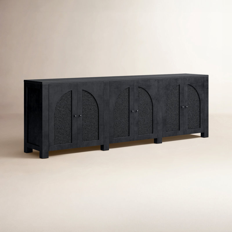 Buffet en bois massif de manguier de 78 po de largeur Silfa, Manguier noir délavé, H 33 po x l 98 po x P 18 po