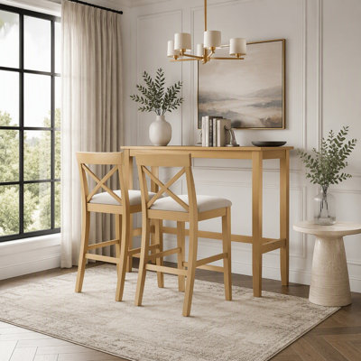 Farmhouse 48"Rectangular Wood Bar Height Dining Set Kitchen Breakfast Nook with 2 Chairs