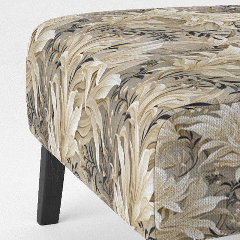 Upholstered Tropical Accent Slipper Chair C, Driftwood Zen Tropical Pattern II