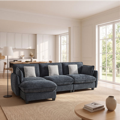 Canapé modulaire surdimensionné surdimensionné, 3 sièges modulaires en L avec repose-pieds