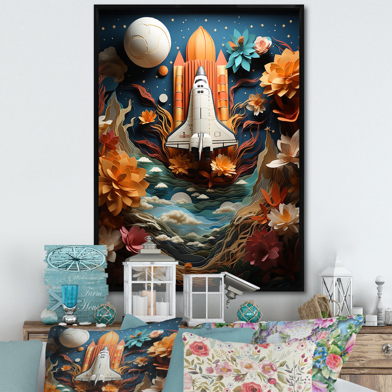 Navette spatiale Belson en orbite autour de la terre II - reproduction sur toile, H 20 po x l 12 po x P 1 po