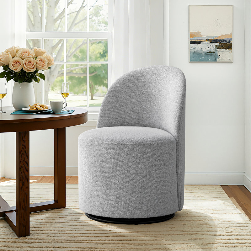 Upholstered Fully Assembled Swivel Dining Chair, Boucle Gray