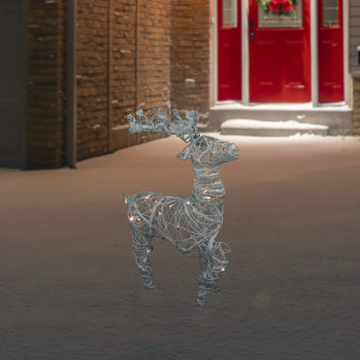 30" White and Clear Glittered Rattan Reindeer Outdoor Christmas Decoration