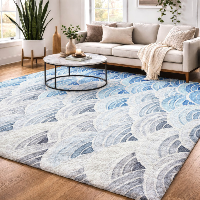 Tapis à poils longs de qualité supérieure lavable à la machine ADS184, Bleu, 10 pi x 14 pi