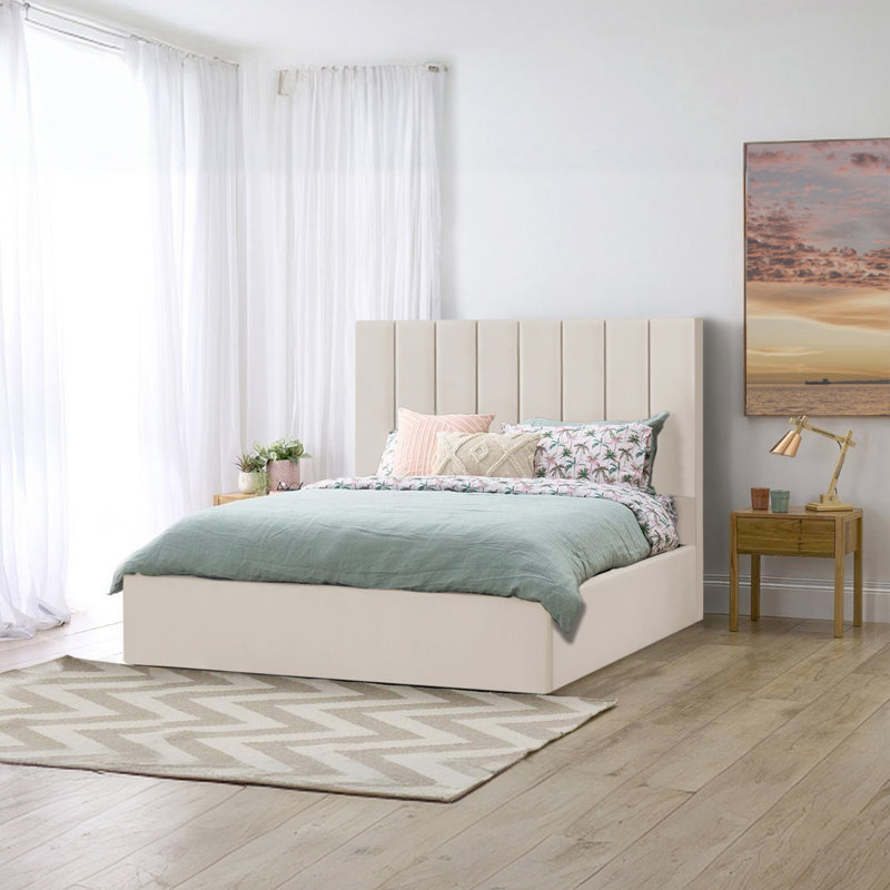 Mahida Upholstered Storage Bed, Cream, Double (4'6)