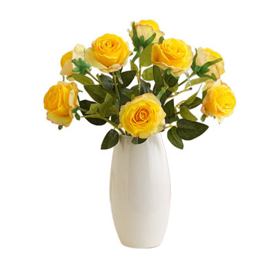 12 pièces de roses artificielles avec bouquet de roses réalistes avec une longue tige pour le mariage à la maison Hôtel Bureau Table de fête Décoration de centre de table (sans vase)