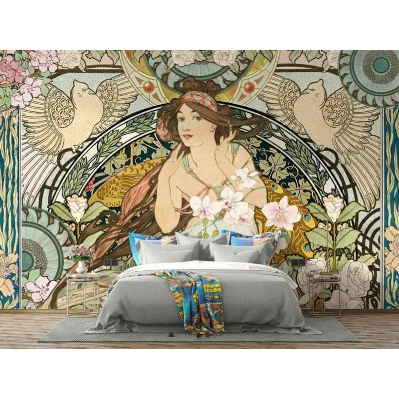 Murale verte Art Nouveau, L 108 po x l 96 po
