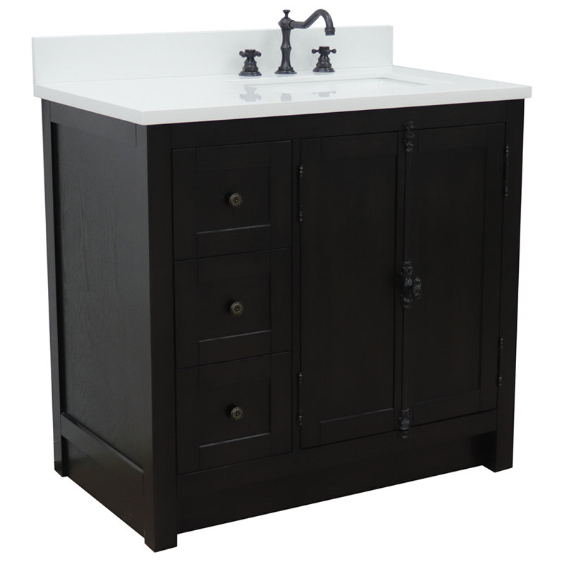 Ensemble de meuble-lavabo simple 37 po Calsbeck, Brun cendré, Quartz blanc