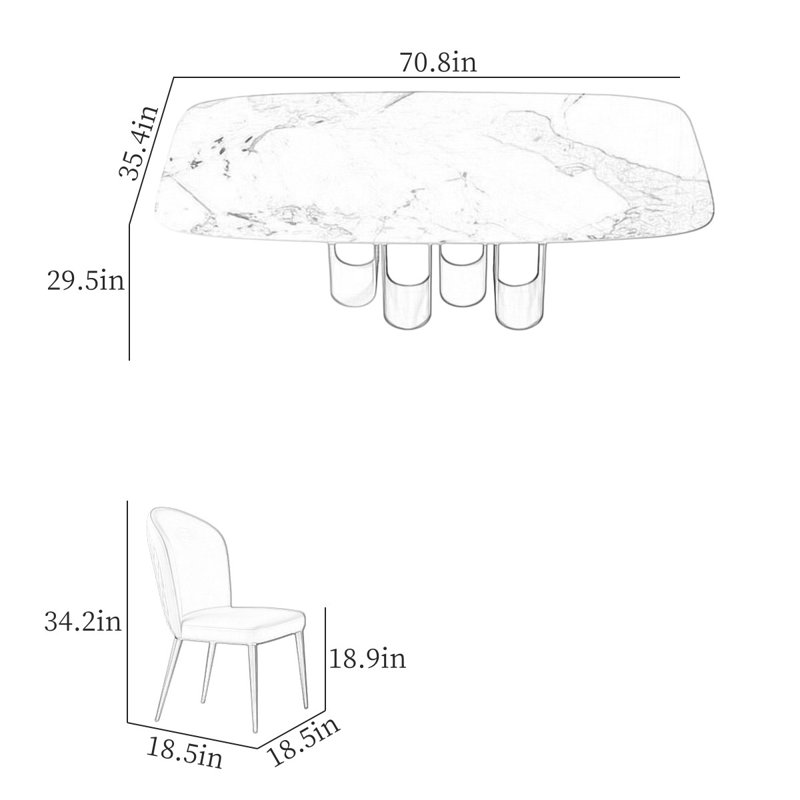 Modern Rectangular Rock Slab Dining Table Sets, 29.5"H x 70.8"L x 35.4"W