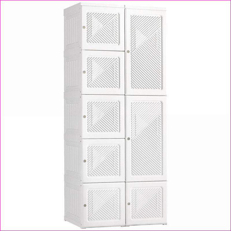 Portable Wardrobe Closet | Folding 8-Cube Organizer with Hanging Rod, Magnet Doors | White, ABS