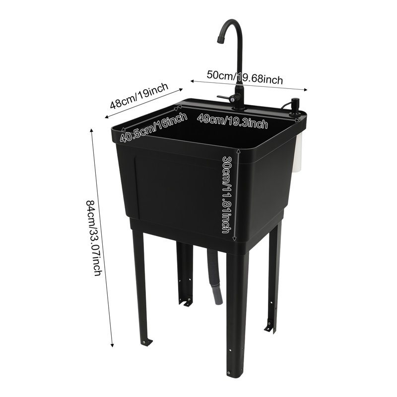 Freestanding Laundry Sink With Rotatable Faucet And Soap Dispenser, Black