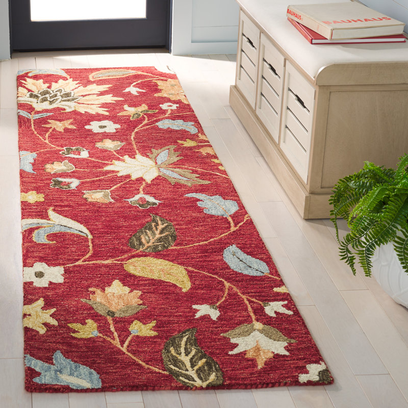 Jardin Handtufted Wool Cotton Floral Rug in Red/Orange, Runner 2'3" x 8'