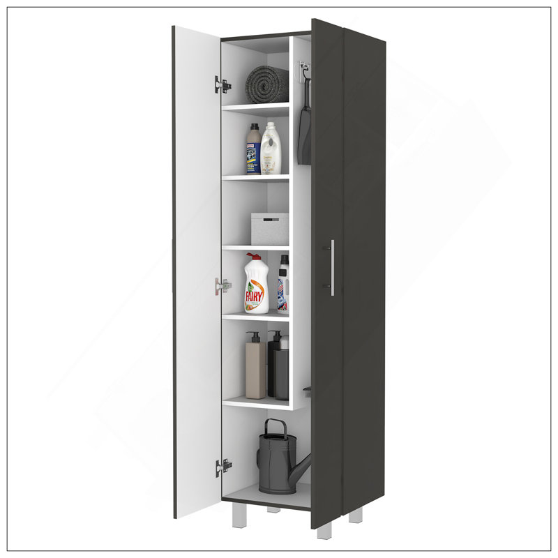 Armoire garde-robe à balconnet, cinq tablettes, Noir