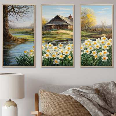 White And Yellow Daffodils Country Charm I - Flowers Canvas Art Set
