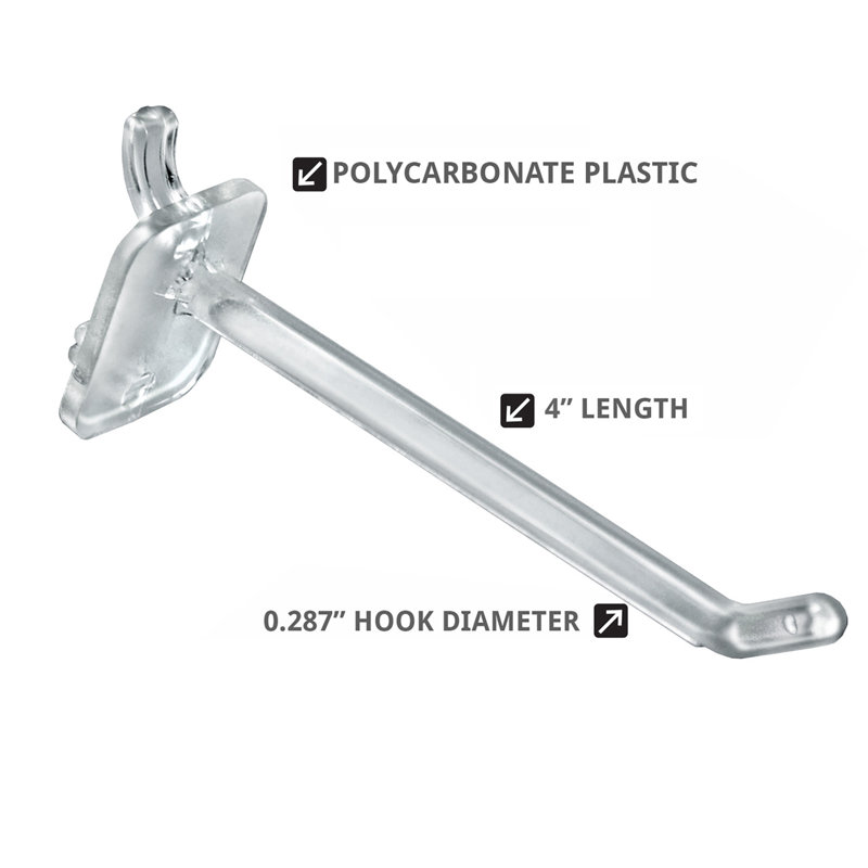 4" Locking Peg Hook: 0.287" Diameter, 50-Pack, 1" H x 1" W x 4" D