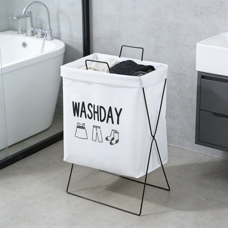 Foldable Laundry Hamper With Stand For Dorm Bathroom, Cotton Linen Fabric Collapsible Dirty Clothes Basket, Portable Storage Organizer