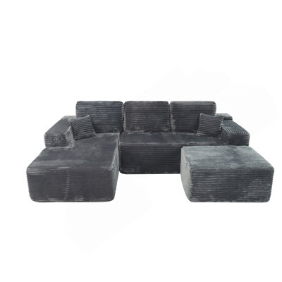 Canapé modulaire de 105,7 po avec méridienne en forme de U, canapé modulaire moderne avec assise profonde, canapé rembourré pour la chambre à coucher du salon, aucun assemblage requis, (tissu moelleux), gris