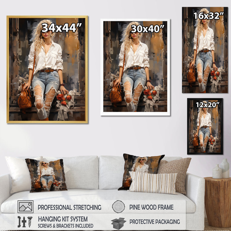 Fashion Fashion Denim Woman II - imprimé, Cadre doré simple, H 20 po x l 12 po x P 1 po