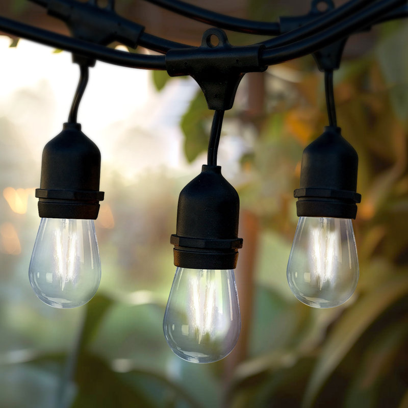 Ambience Pro 48 ft. Outdoor Plug-In LED String Lights with 15 Hanging S14 Bulbs, Weatherproof, Black Cord Commercial-Grade