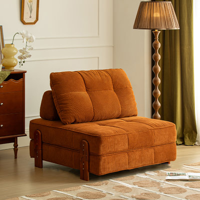 39.76"Orange Modern Minimalist Corduroy Sofa Bed with Cushions