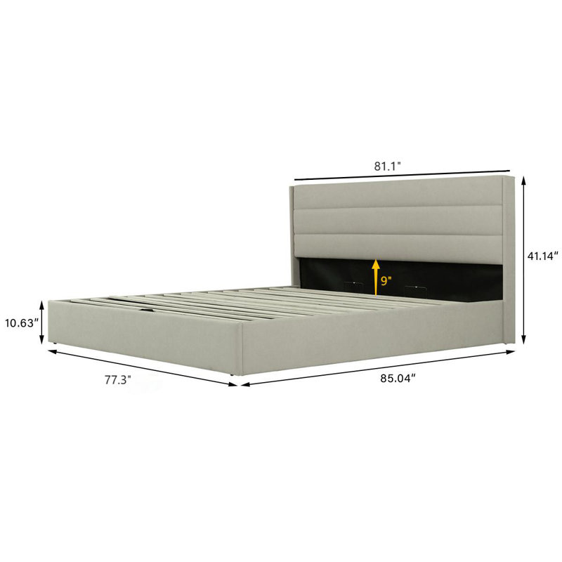 Denicolais Hydraulic Lift Up Upholstered Storage Bed with Wingback  Headboard, Queen, Beige