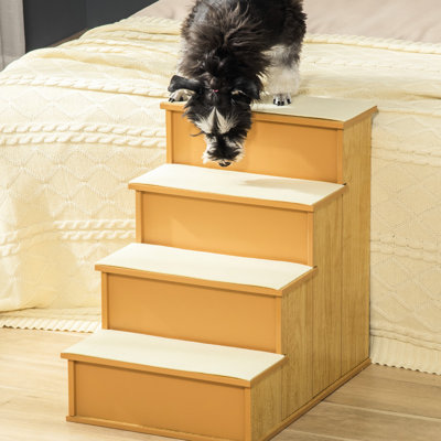 Marches pour animaux de compagnie pour petits animaux de compagnie, jusqu'à 22 lb, structure naturelle et coussin lavable près des escaliers, avec housse