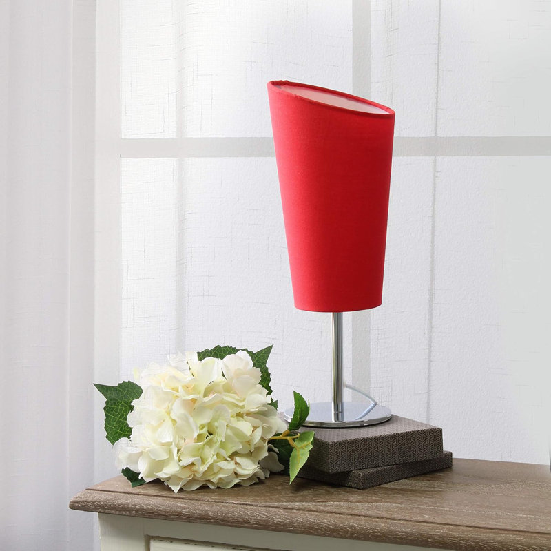  Mini lampe de table chromée avec abat-jour en tissu incliné pour chambres à coucher et tables de chevet, Rouge