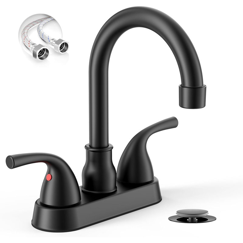 Matte Black Farmhouse Vintage 4 Inch 2 Handles Centerset Bathroom Sink Faucet,2 Or 3 Hole Bathroom Faucet,With 360 Swivel Spout, Metal Pop-Up Drain And Water Supply Lines