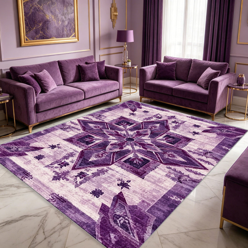 Purple Lavender Bohemian carpet-easy to clean, machine-washable, soft and comfortable; suitable for door mats, kitchens, living rooms, bedrooms, corridors, and laundry areas. Easy to clean, durable carpet for home decoration.