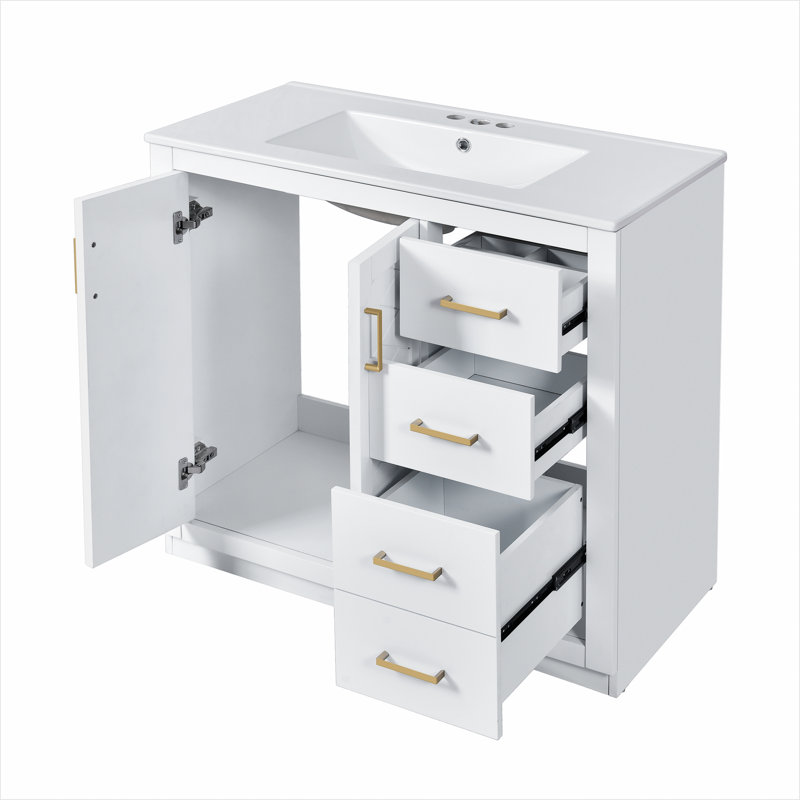 Meuble-lavabo 36 po avec lavabo en céramique, Blanc