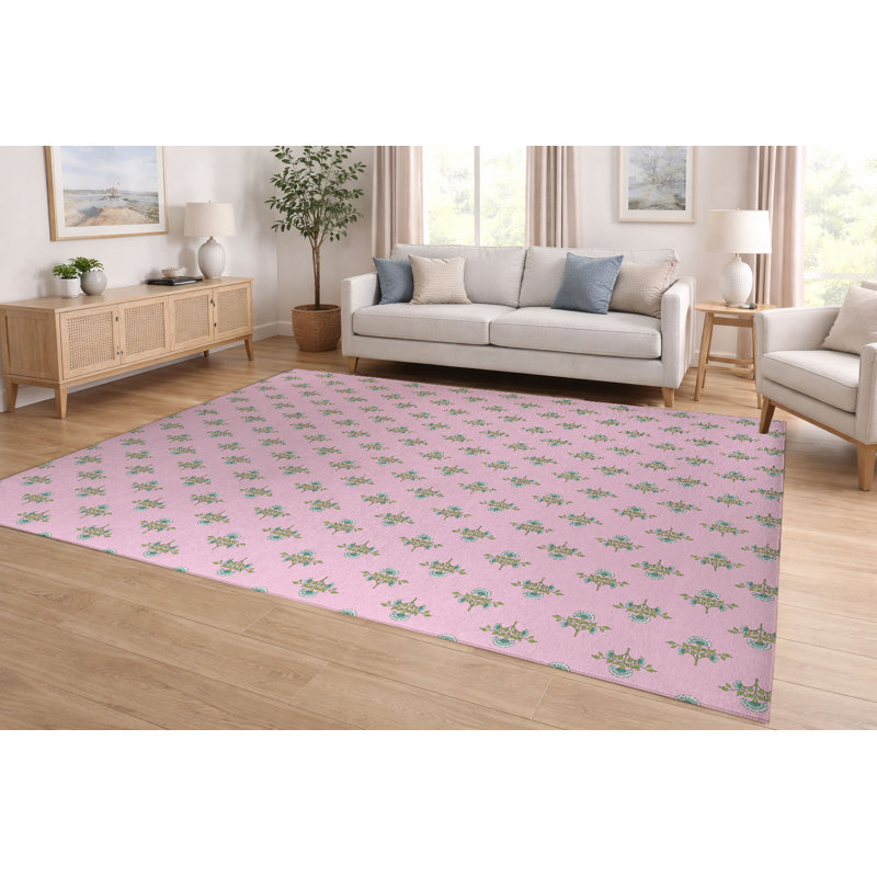 Tapis ultra-mince à profil bas Flora, Rectangle 5 pi x 7 pi, Rose