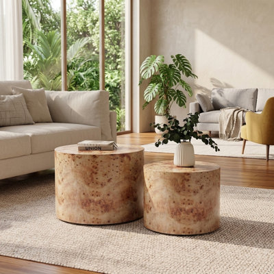 FFZ 19" Modern Nesting Coffee Table Set of 2 with Natural Burl Wood Finish