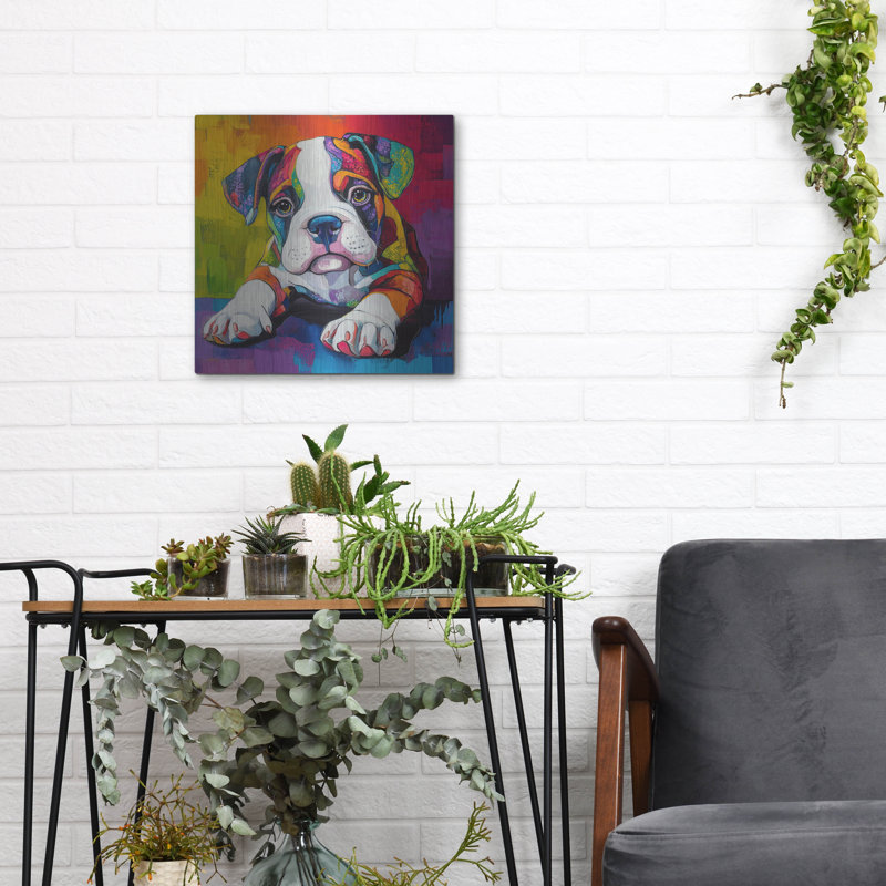  «Wouf American Bully» par Rich Monet, art mural en métal, 12 po x 12 po, H 12 po x l 12 po