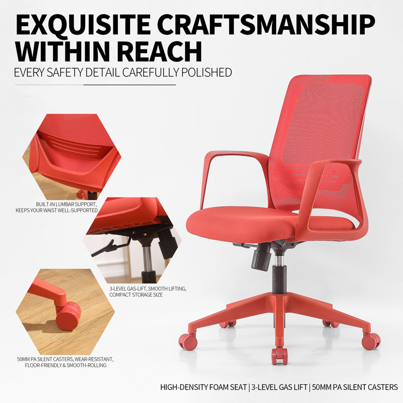 Chaise de bureau moderne en maille de 55,6 cm (21,9 po) de long avec soutien lombaire, chaise de travail pivotante supportant jusqu'à 159 kg (350 lb) pour bureau à domicile et petits espaces