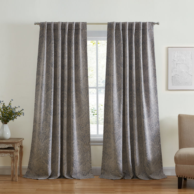 Rodmur Paisley Polyester Blackout Currtain Panel, Gray, 52" W x 95" L