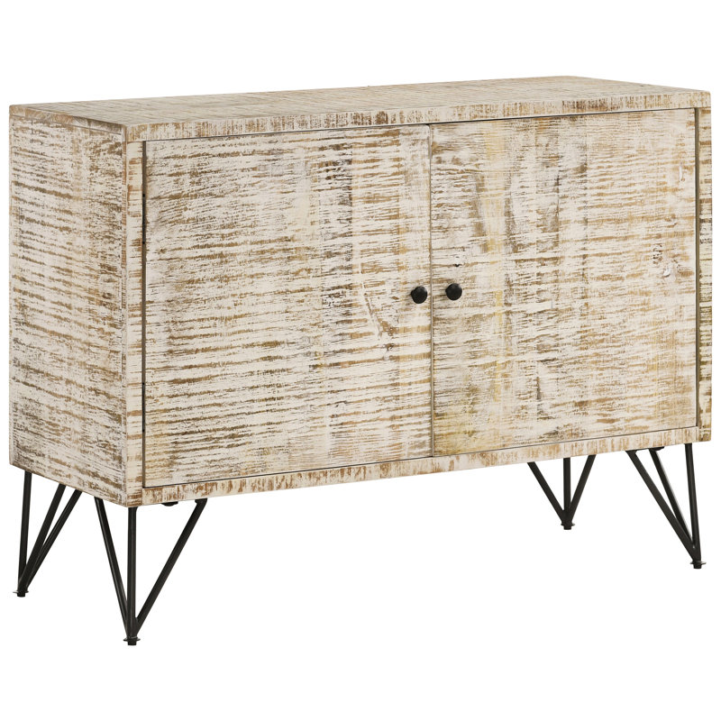 2-Door Wood Storage Cabinet With White Washed Finish And Metal Legs For Primary Living Space, 16 Inches Deep, 40 Wide Accent Interior Shelf Area Storage,