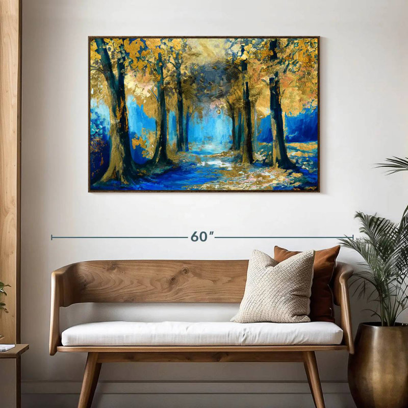 Forêt abstraite, 46 po x 31 po, Cadre flottant noyer