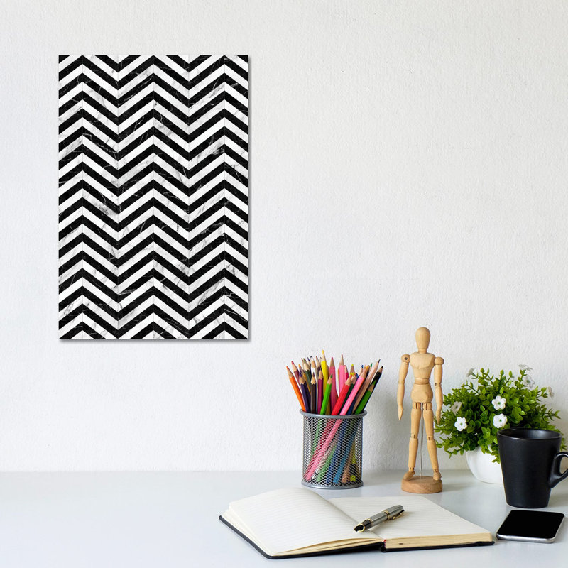 Motif à chevrons en marbre - noir et blanc, H 48 po x l 32 po x P 1,5 po