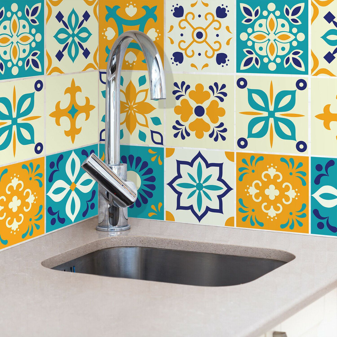 Marjorelle Black and White Moroccan Wall Tile Sticker Set 15cm x 15cm PVC