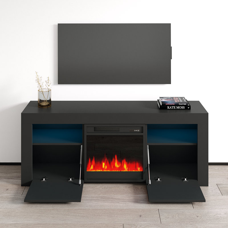 Howser 17.5" Modern TV Stand with LED Lighting, Electric Fireplace, Remote Control, Black