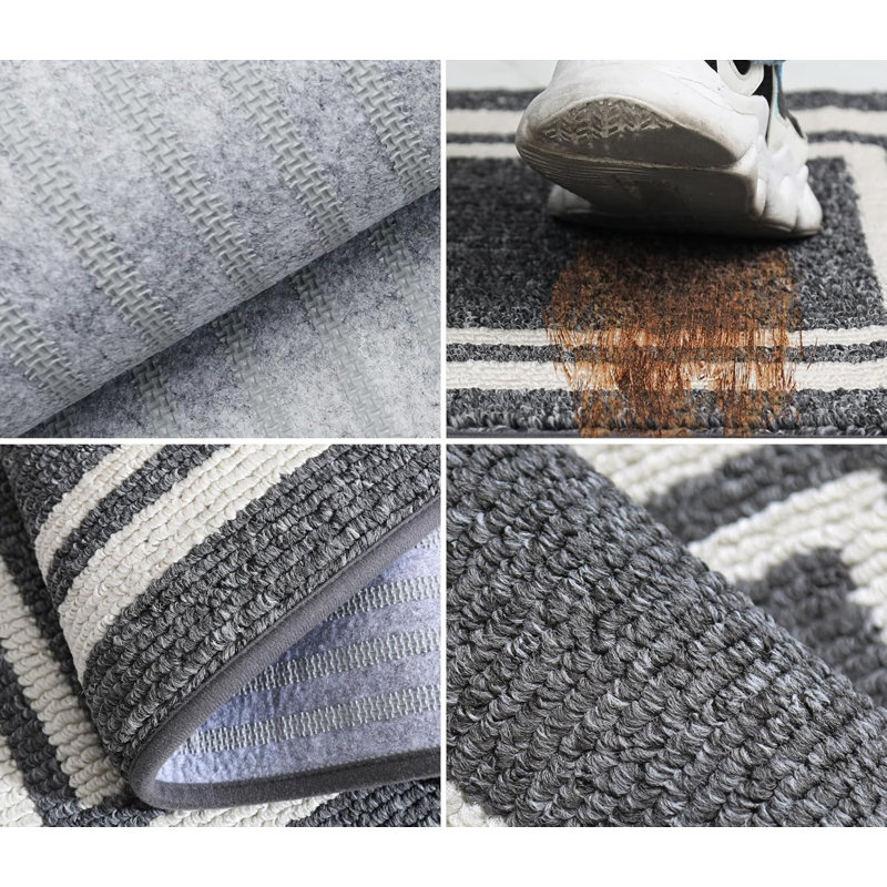 Geometric Anti-Fatigue Non-Skid Kitchen Mat, Grey, Rectangle 4'3" x 10'2"