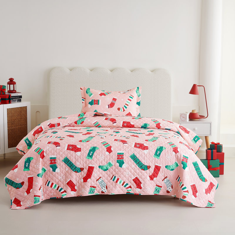 3-piece Black Bear Holiday Stitched Quilt Set, King Quilt + 2 King Shams, White Checkered